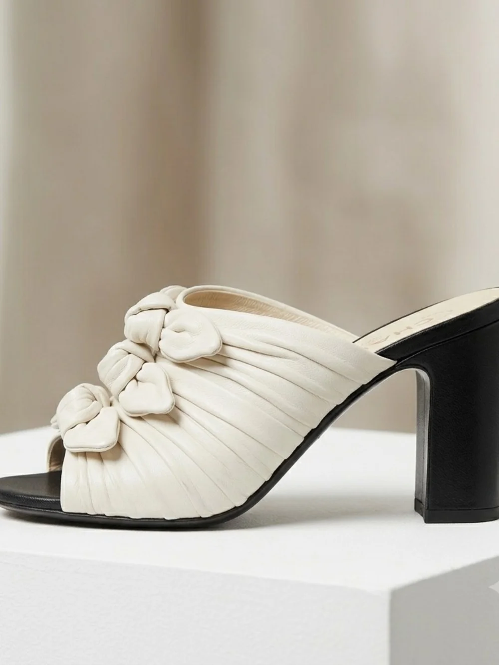 Chanel Cream Leather Knot Slide Sandals